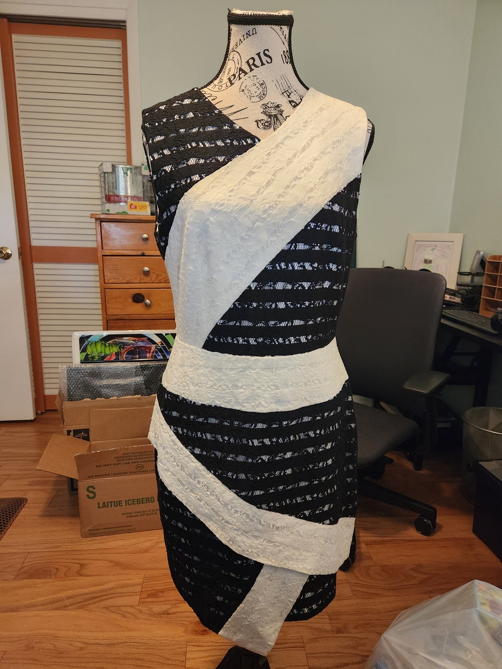 BCBGMaxAzria Black and White Lace Sheath Dress